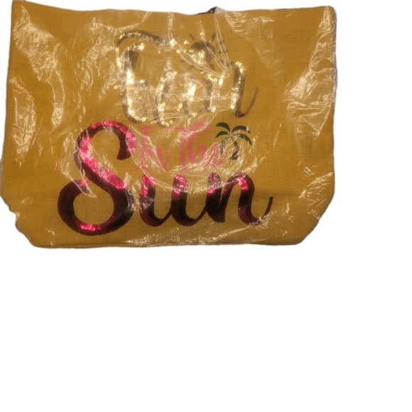 Kendall+James Bright Yellow Natural Jute Tote Bag W/Fun In The Sun In Sequins - Picture 9 of 9